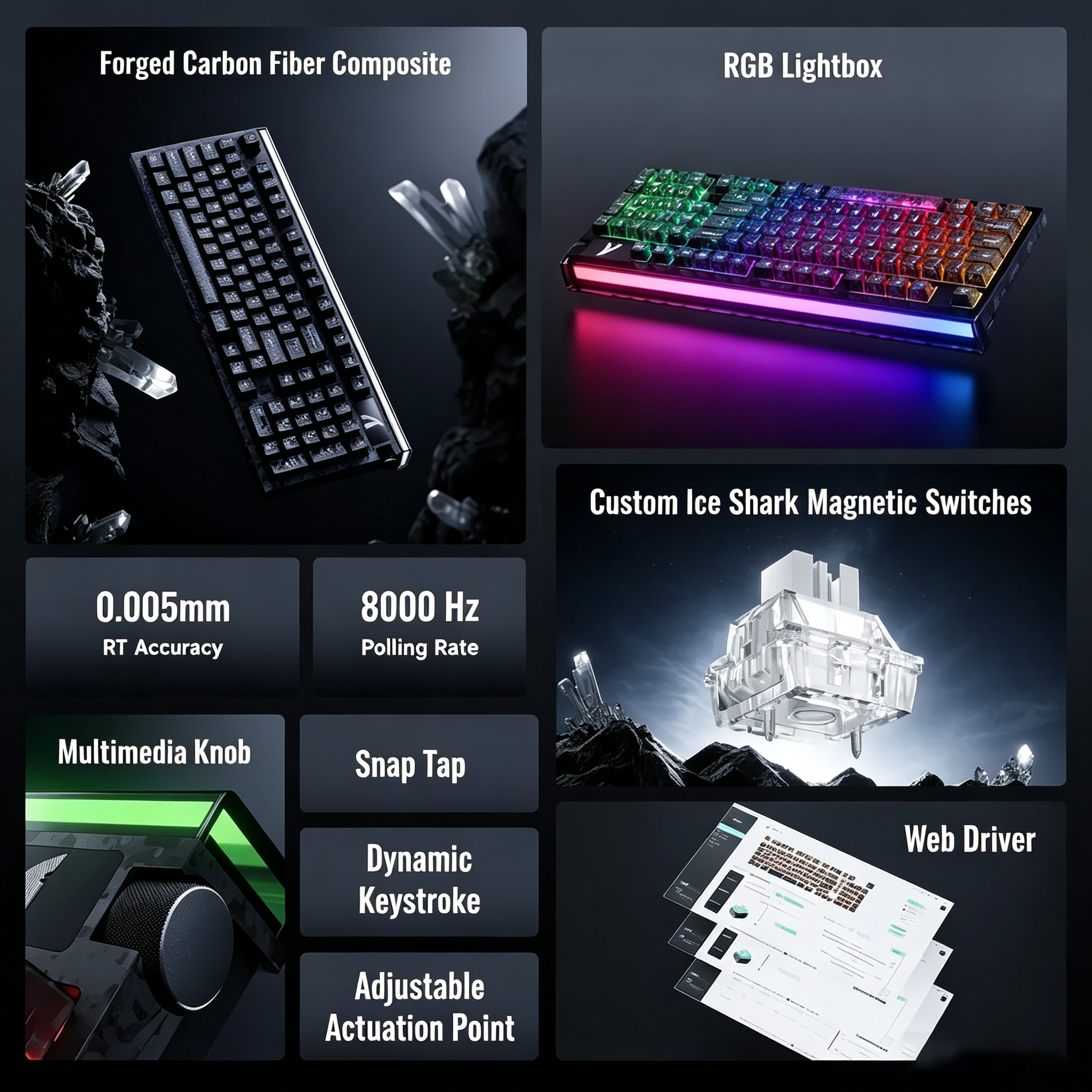 Teclado com fio ATTACK SHARK R98 HE Carbon Fiber, gatilho rápido, interruptor magnético, com cabo enrolado C01 Ultra RGB