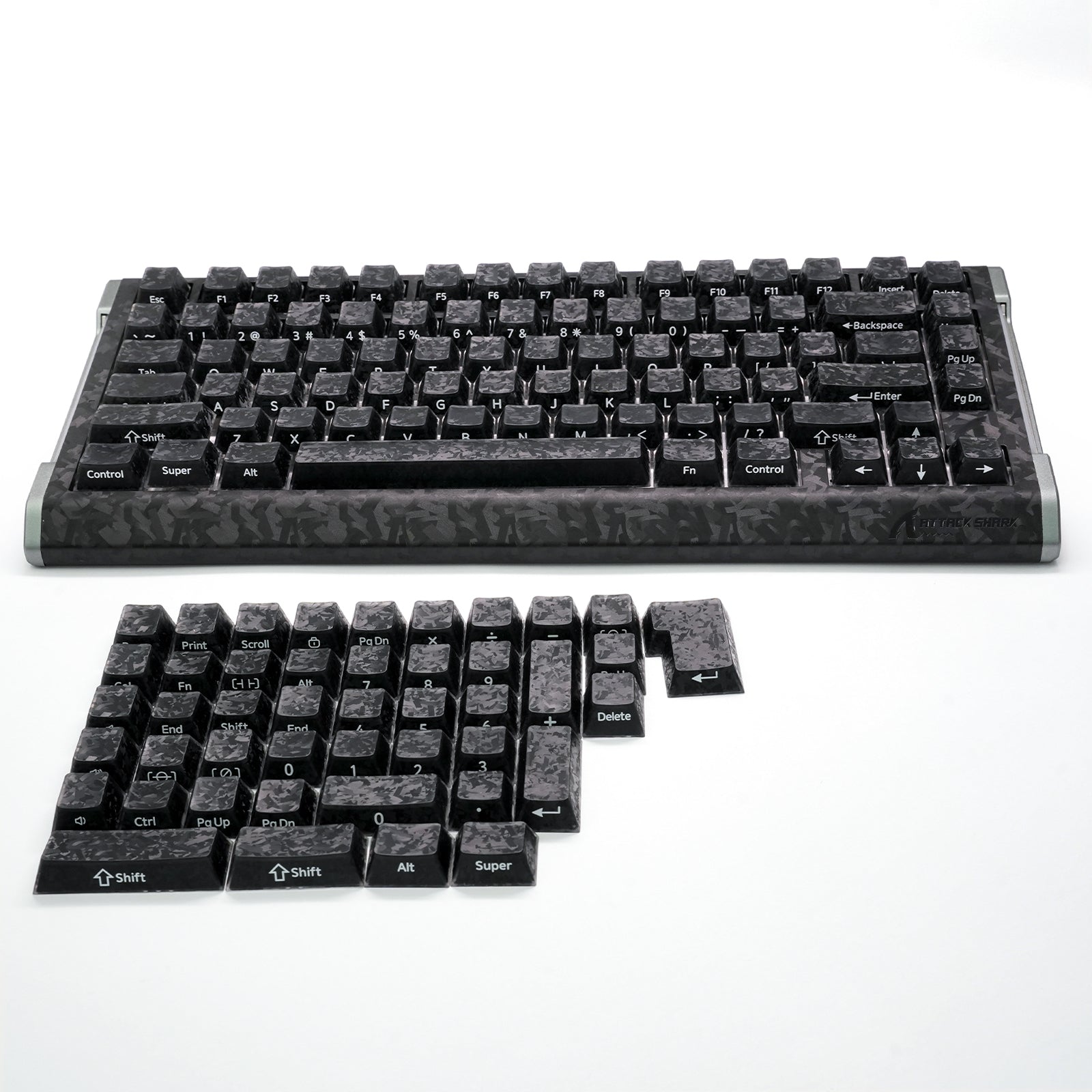 ATTACK SHARK SK04 119 teclas, keycaps de cristal de fibra de carbono forjado, ANSI/ISO