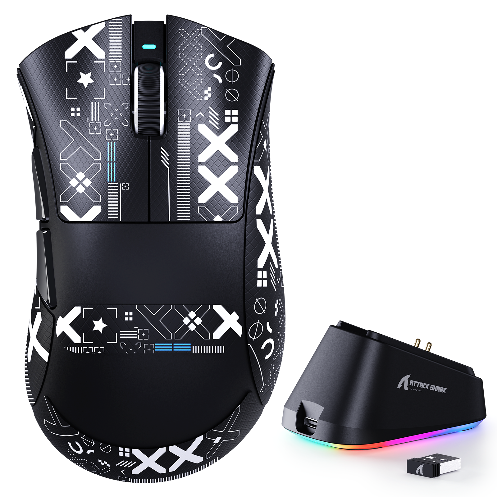 ATTACK SHARK V3PRO ultra-light tri-mode gaming mouse with RGB charging dock