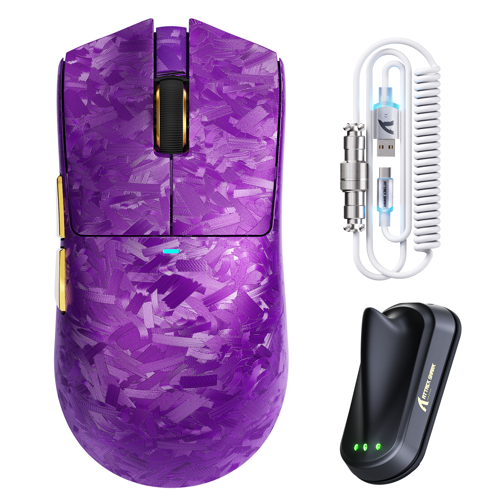 Mouse Gamer Sem Fio ATTACK SHARK X11 ULTRA Fibra de Carbono com Cabo LED Ultra C06