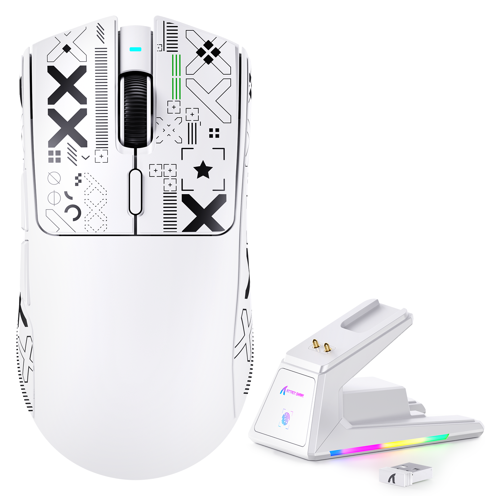 Mouse Gamer Tri-mode ATTACK SHARK X1 com Touchpad, Dock de Carregamento RGB e Sensor PAW3395PRO