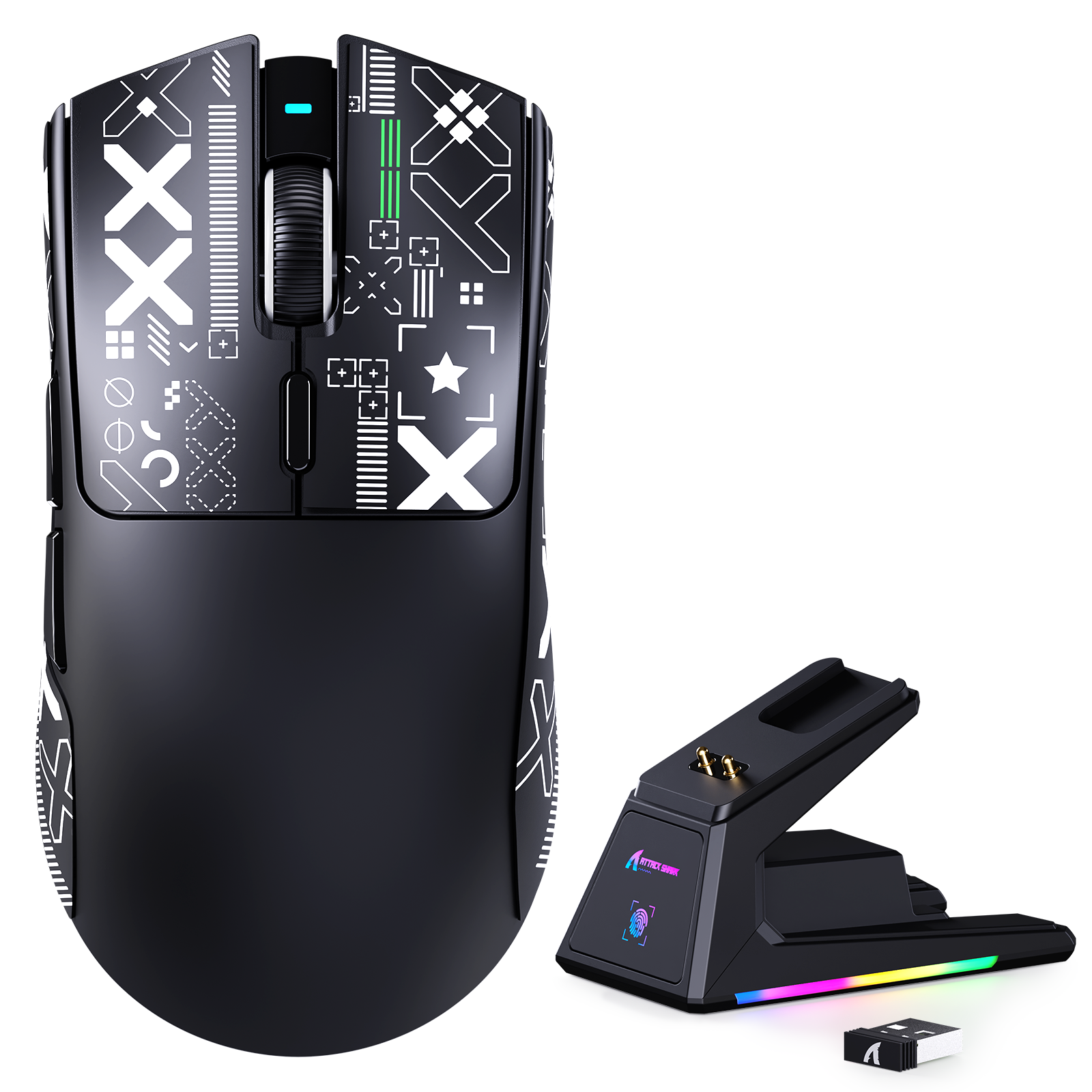 Mouse Gamer Tri-mode ATTACK SHARK X1 com Touchpad, Dock de Carregamento RGB e Sensor PAW3395PRO