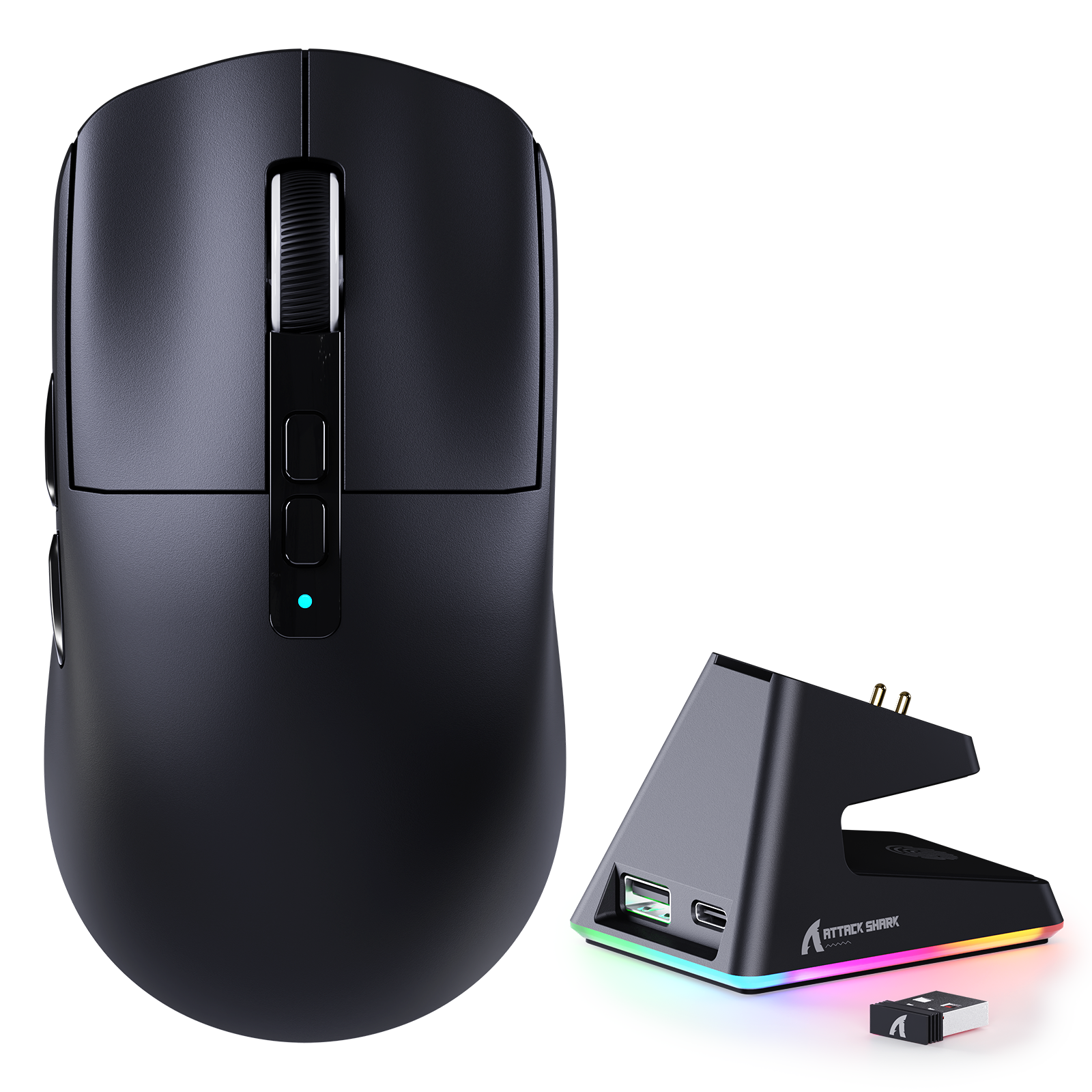 ATTACK SHARK X6 Mouse Gamer com Três Modos e Base de Carregamento