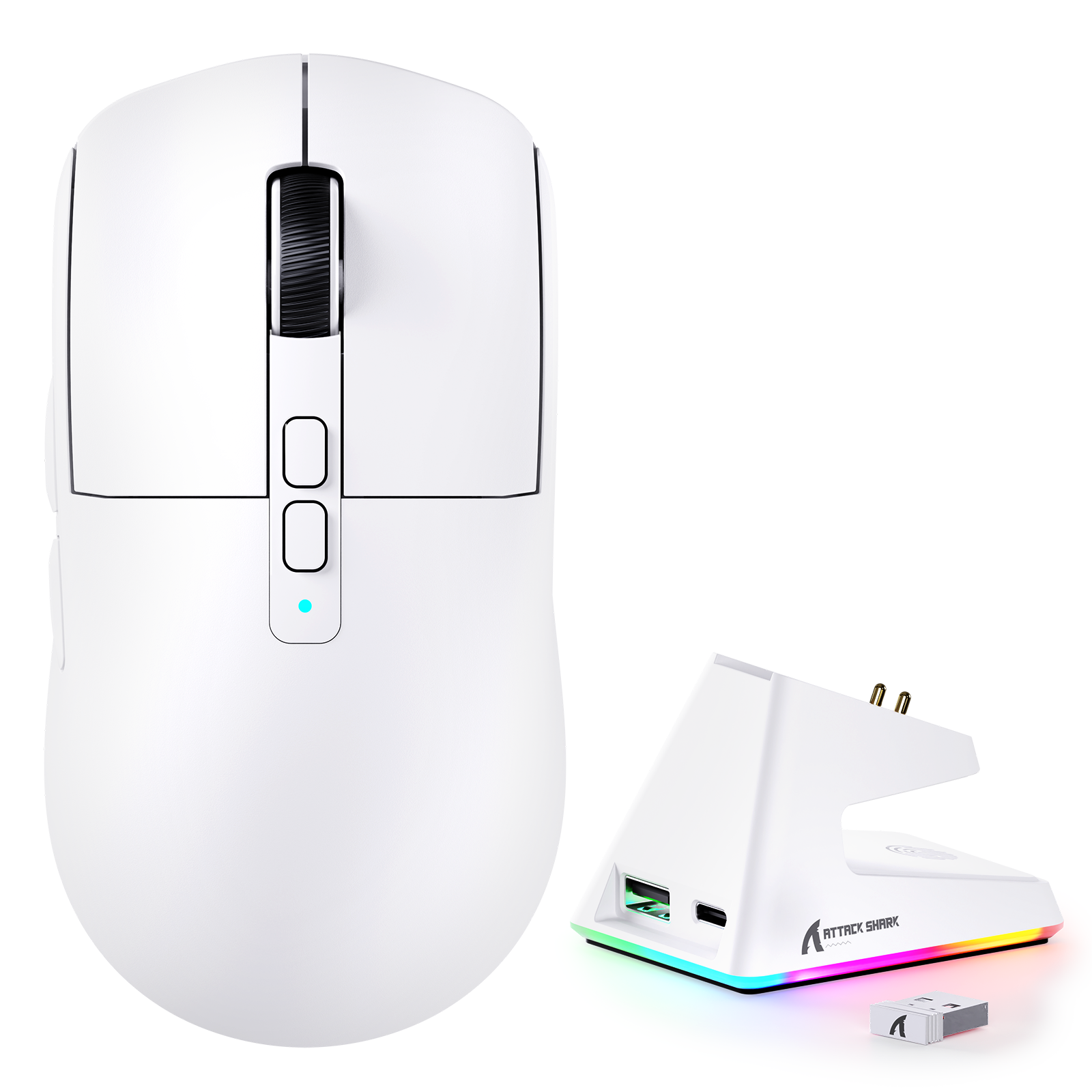 ATTACK SHARK X6 Mouse Gamer com Três Modos e Base de Carregamento