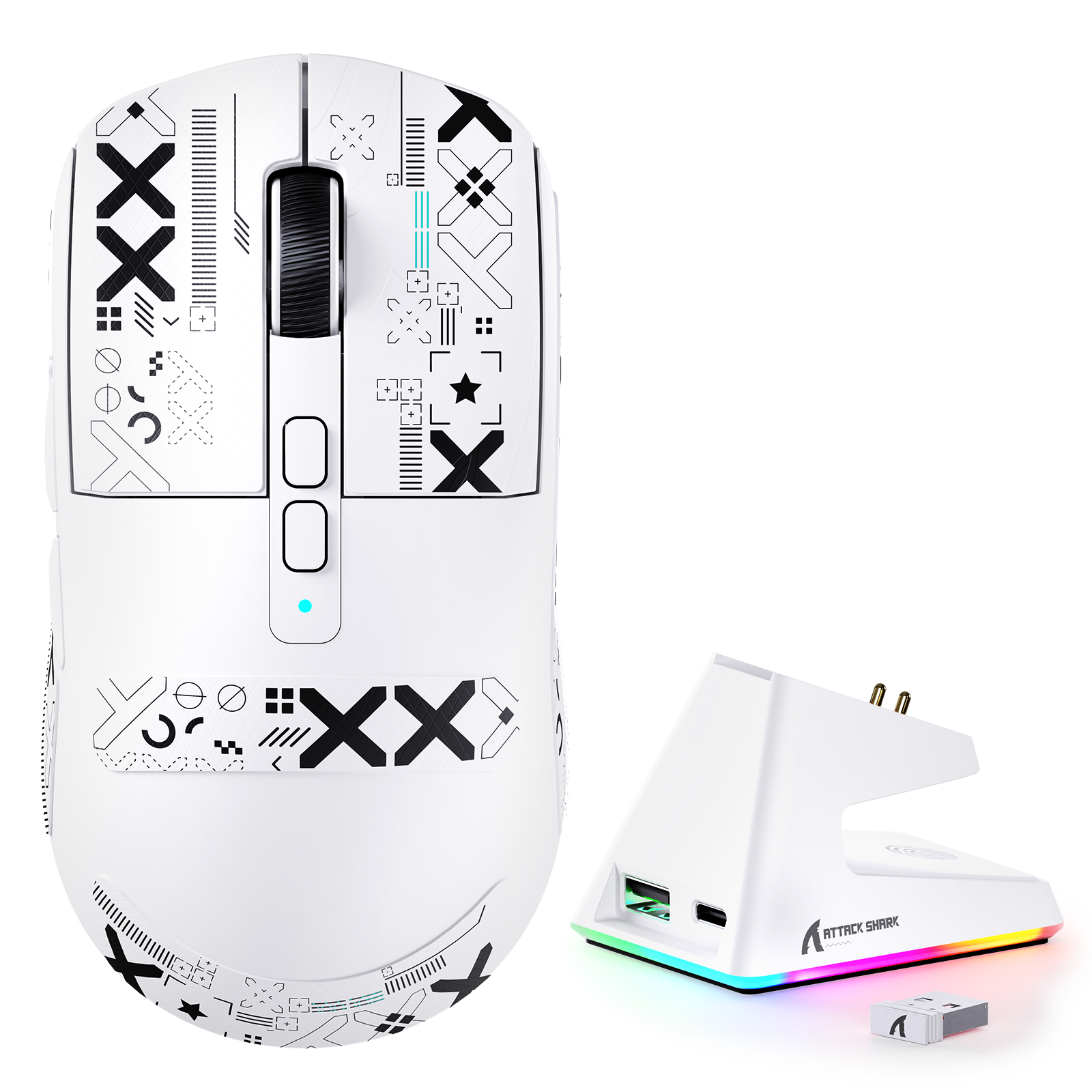 ATTACK SHARK X6 Mouse Gamer com Três Modos e Base de Carregamento