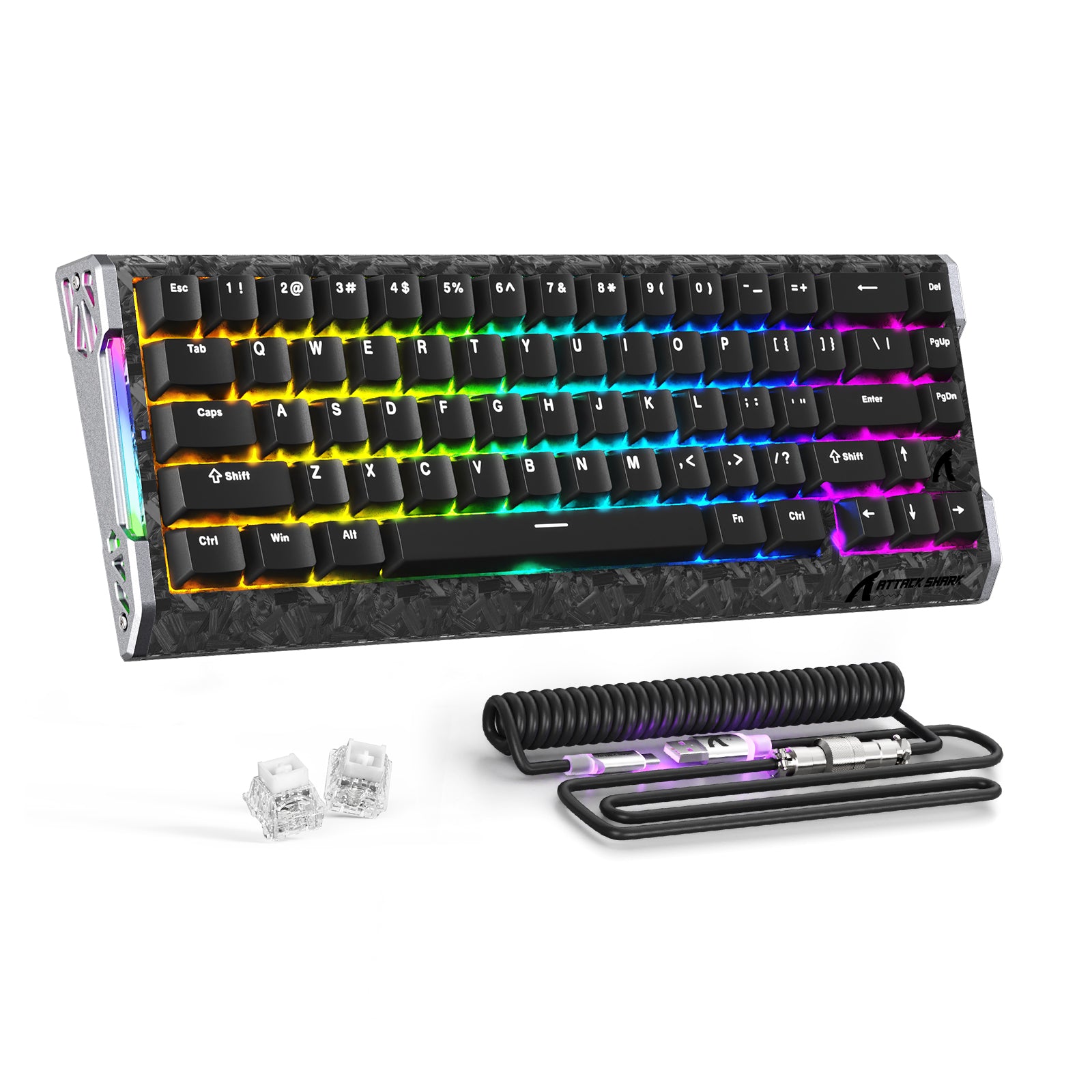 Teclado ATTACK SHARK R68 HE de Fibra de Carbono Com Fio, Chave Magnética de Disparo Rápido e Cabo Espiralado RGB Ultra C01