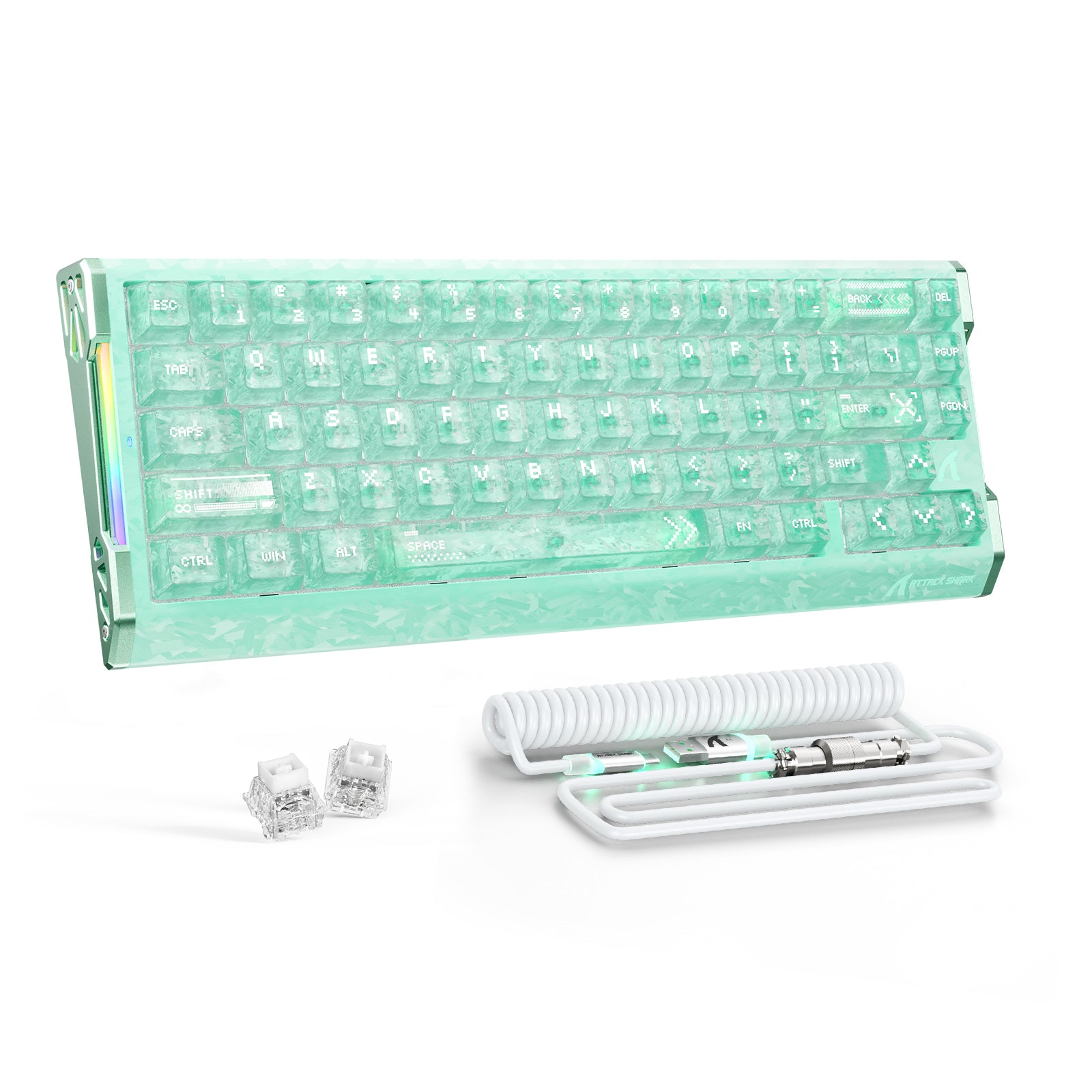 Teclado ATTACK SHARK R68 HE de Fibra de Carbono Com Fio, Chave Magnética de Disparo Rápido e Cabo Espiralado RGB Ultra C01