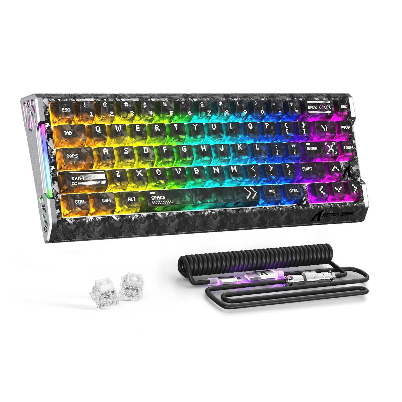 Teclado ATTACK SHARK R68 HE de Fibra de Carbono Com Fio, Chave Magnética de Disparo Rápido e Cabo Espiralado RGB Ultra C01