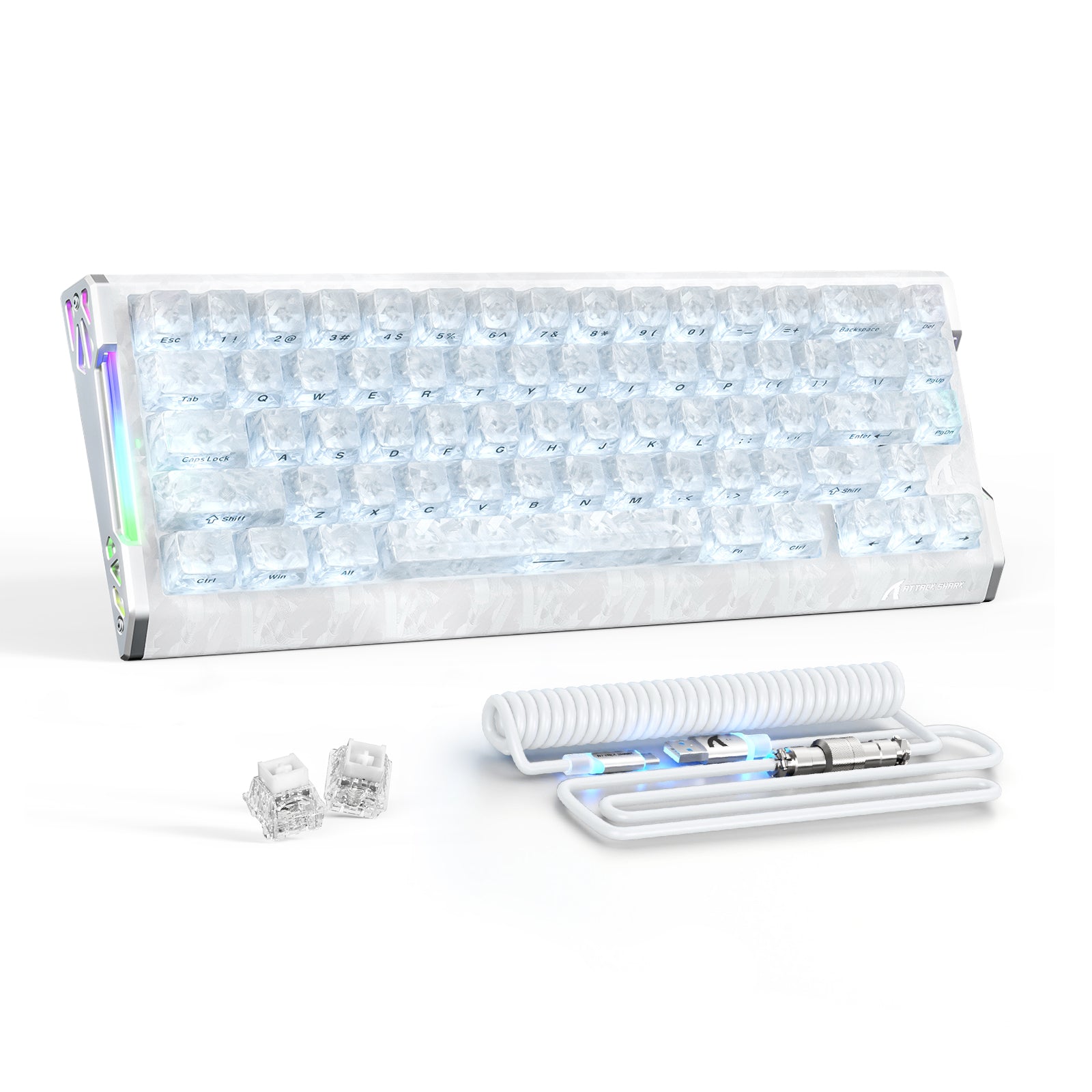 Teclado ATTACK SHARK R68 HE de Fibra de Carbono Com Fio, Chave Magnética de Disparo Rápido e Cabo Espiralado RGB Ultra C01