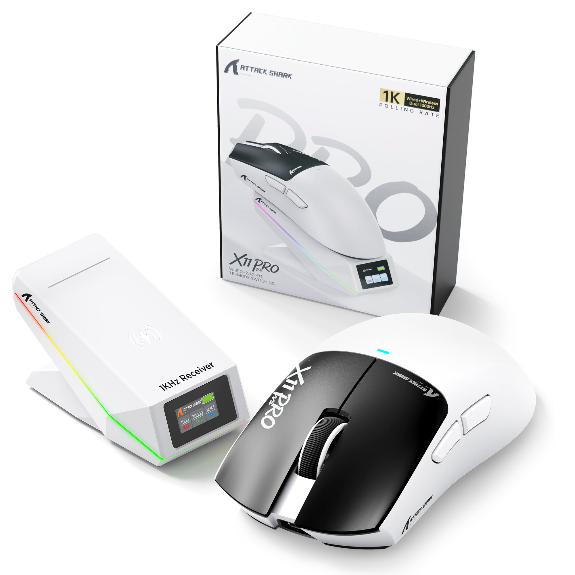 Mouse Gamer Sem Fio ATTACK SHARK X11 PRO V2 com Dock de Carregamento e Tela TFT