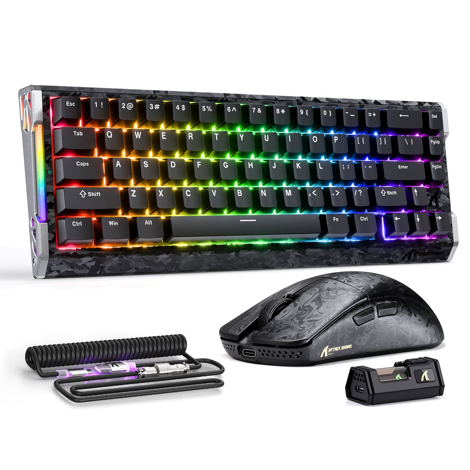 Kit Gamer Fibra de Carbono ATTACK SHARK R68 HE & R11 ULTRA Com Cabo Espiral C01 ULTRA