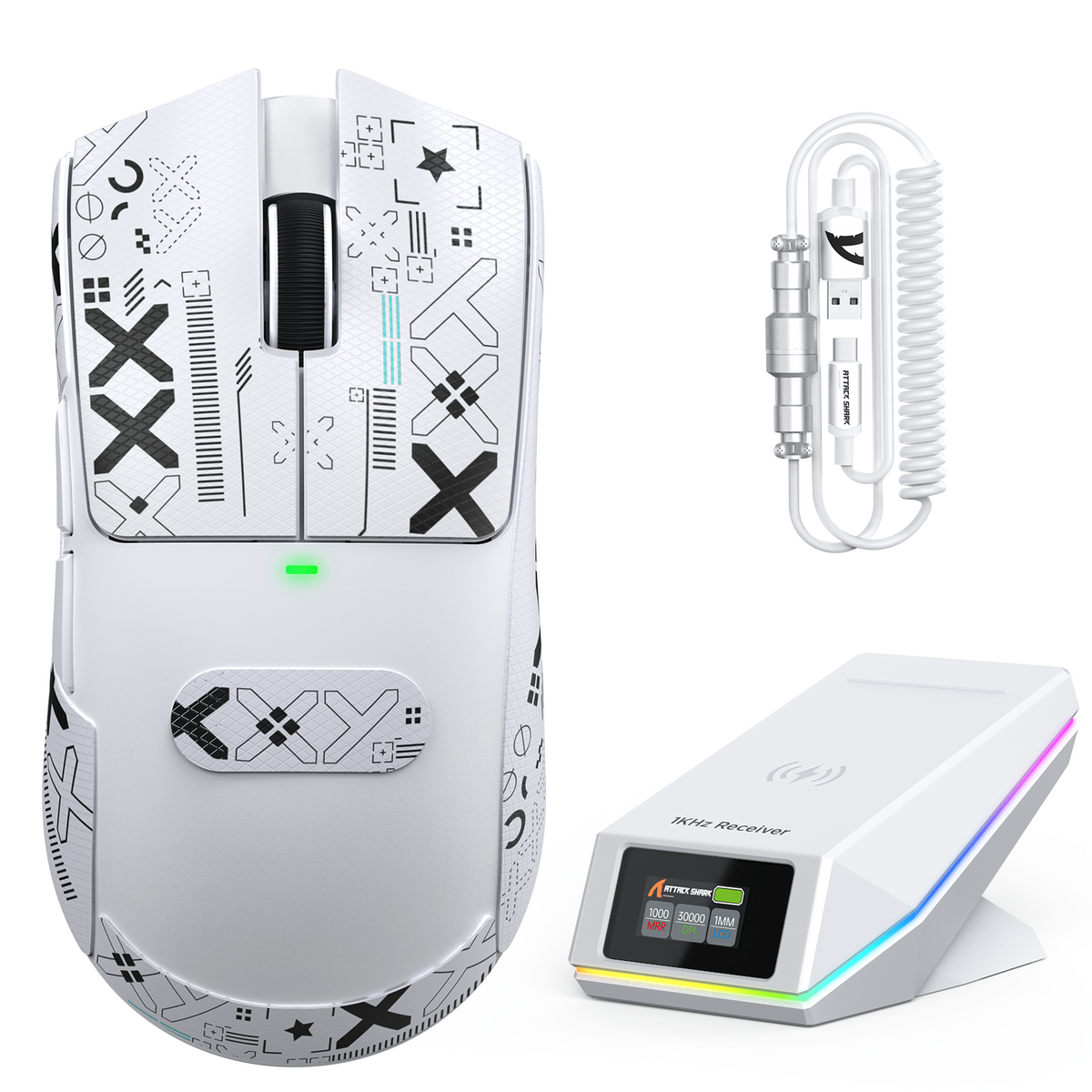 Mouse Gamer Sem Fio ATTACK SHARK X11 PRO V2 com Tela TFT e Base de Carregamento com Cabo Enrolado C06